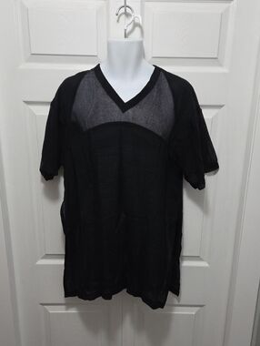 silence + noise Size Large Black Sheer V-Neck Short Sleeve Tee